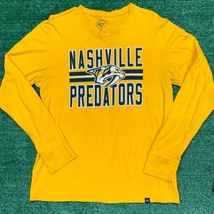Nashville Predators 47 Brand Gold NHL Hockey Long Sleeve Graphic Tee Sz Medium